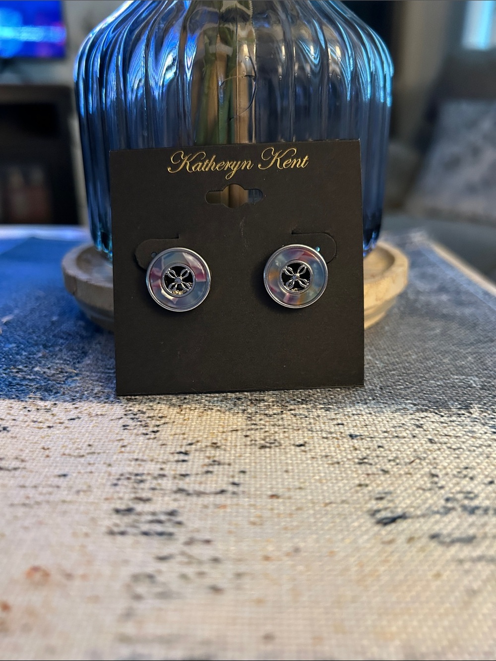 Silver Button-Style Drop Earrings - Picture 2 of 3